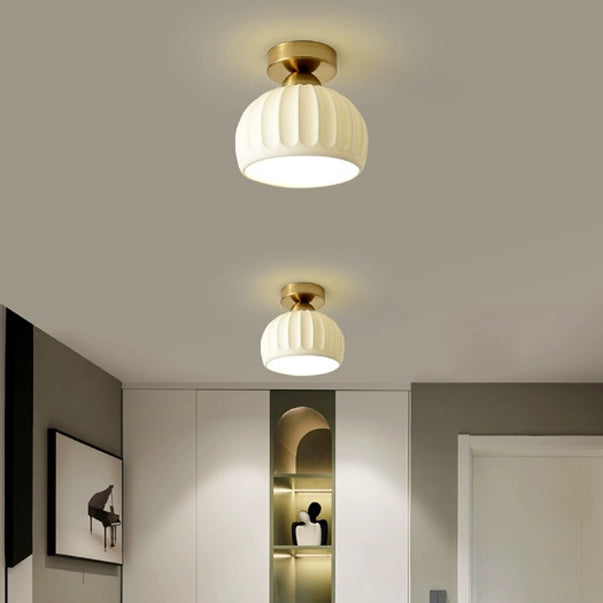 Modern Minimalist Round Flower Iron Ceramic 1-Light Semi-Flush Mount Ceiling Light For Hallway
