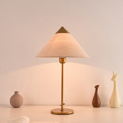 Modern Minimalist Conical Trapezoidal Warm Atmosphere Iron Fabric 1-Light Table Lamp For Bedroom