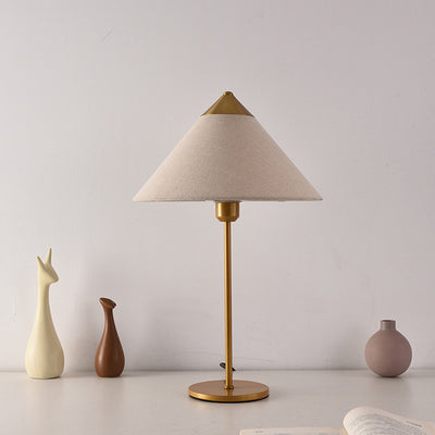 Modern Minimalist Conical Trapezoidal Warm Atmosphere Iron Fabric 1-Light Table Lamp For Bedroom