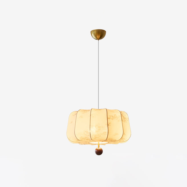 Suspension Luminaire en Bois Tissu Rond Plat Chinois Traditionnel 3/4 Lumière Pour Chambre 