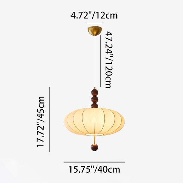 Traditional Chinese Flat Round Fabric Wood 3/4 Light Pendant Light For Bedroom