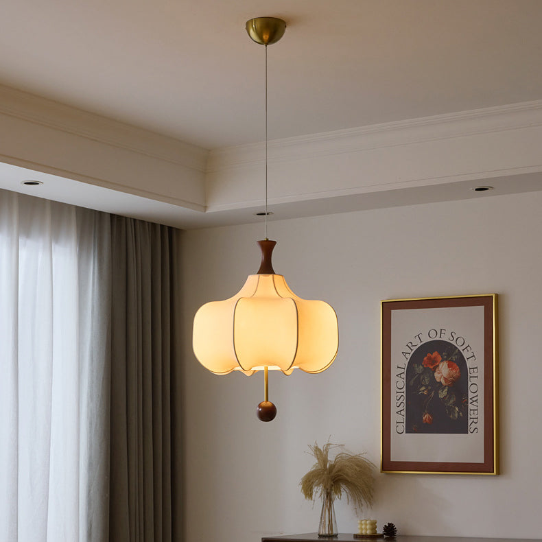 Traditional Chinese Flower Onion Fabric Wood 3-Light Pendant Light For Bedroom