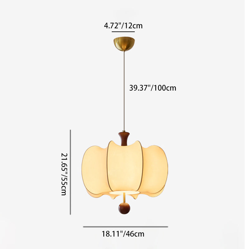 Traditional Chinese Flower Onion Fabric Wood 3-Light Pendant Light For Bedroom
