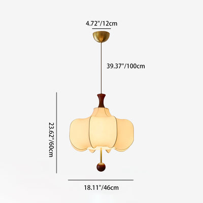 Traditional Chinese Flower Onion Fabric Wood 3-Light Pendant Light For Bedroom