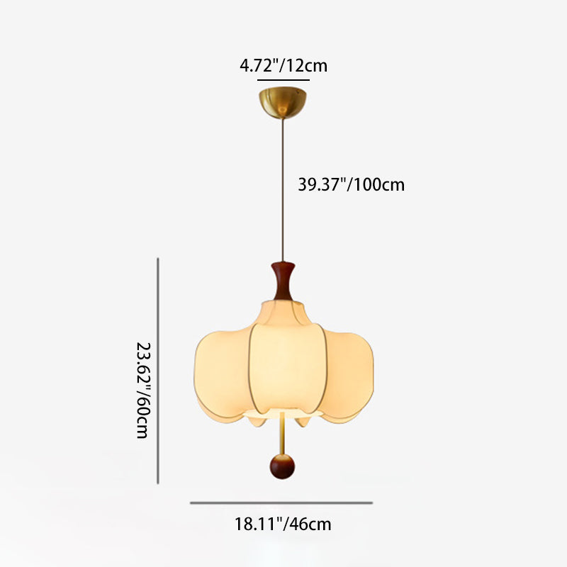 Traditional Chinese Flower Onion Fabric Wood 3-Light Pendant Light For Bedroom