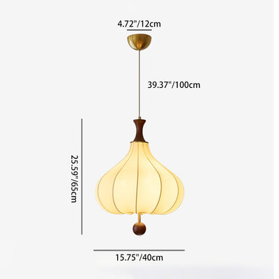 Traditional Chinese Flower Onion Fabric Wood 3-Light Pendant Light For Bedroom