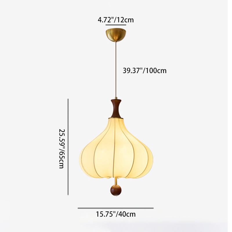 Traditional Chinese Flower Onion Fabric Wood 3-Light Pendant Light For Bedroom