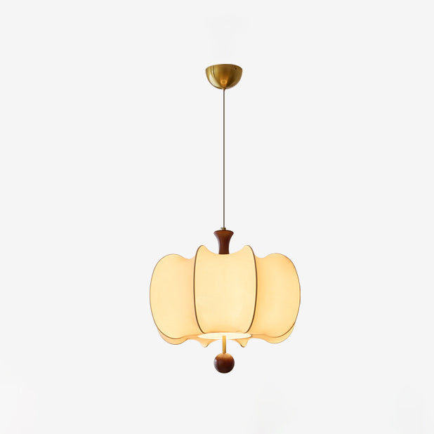 Traditional Chinese Flower Onion Fabric Wood 3-Light Pendant Light For Bedroom