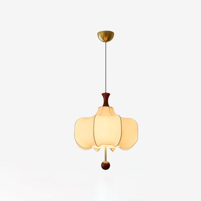 Traditional Chinese Flower Onion Fabric Wood 3-Light Pendant Light For Bedroom