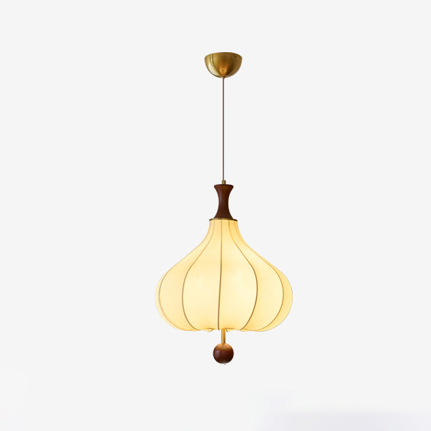Traditional Chinese Flower Onion Fabric Wood 3-Light Pendant Light For Bedroom