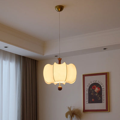 Traditional Chinese Flower Onion Fabric Wood 3-Light Pendant Light For Bedroom
