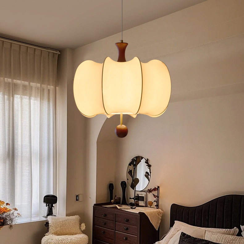 Traditional Chinese Flower Onion Fabric Wood 3-Light Pendant Light For Bedroom