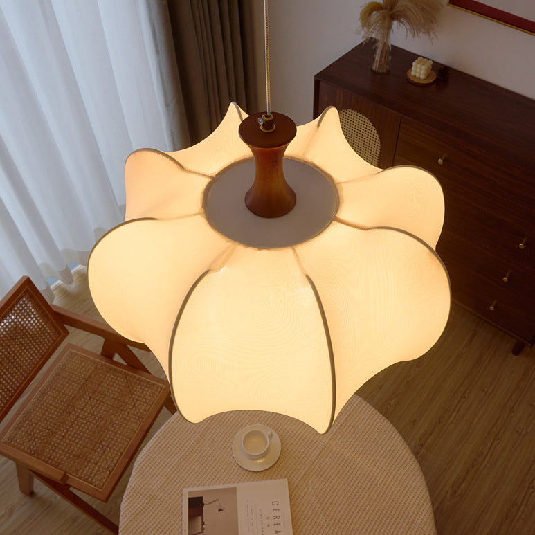 Traditional Chinese Flower Onion Fabric Wood 3-Light Pendant Light For Bedroom