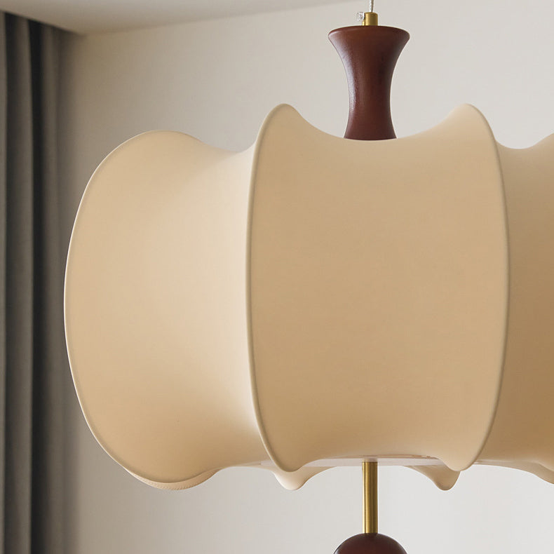 Traditional Chinese Flower Onion Fabric Wood 3-Light Pendant Light For Bedroom