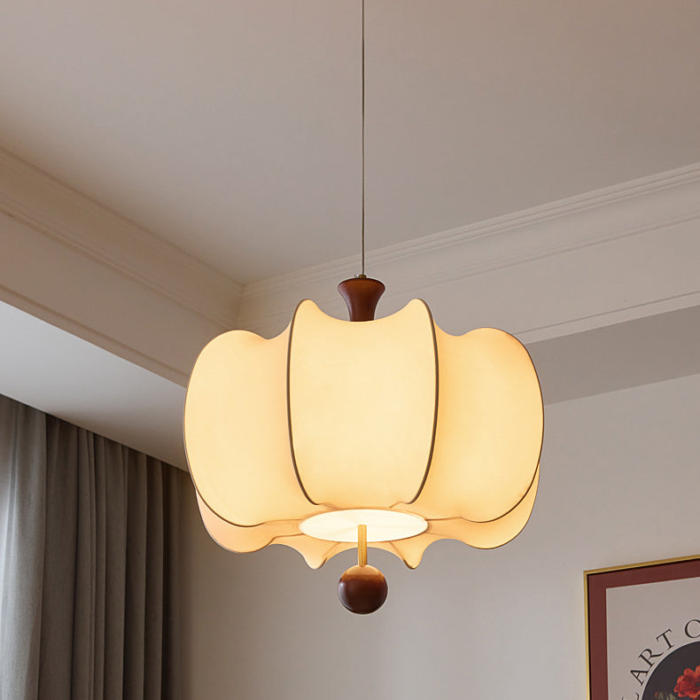Traditional Chinese Flower Onion Fabric Wood 3-Light Pendant Light For Bedroom