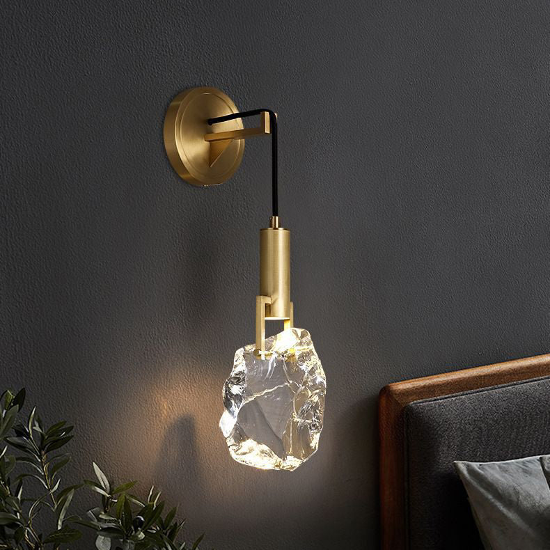 Modern Art Deco Cylindrical Copper Crystal 1-Light Wall Sconce Lamp For Hallway