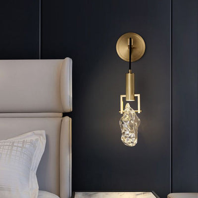 Modern Art Deco Cylindrical Copper Crystal 1-Light Wall Sconce Lamp For Hallway
