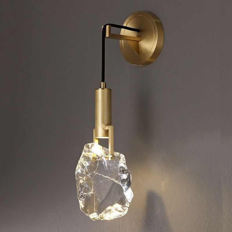 Modern Art Deco Cylindrical Copper Crystal 1-Light Wall Sconce Lamp For Hallway
