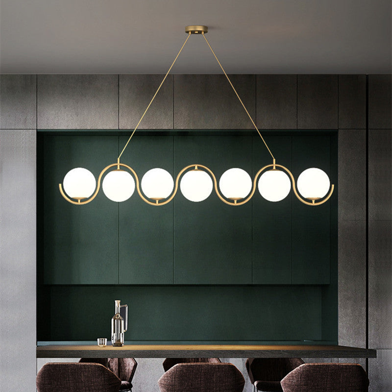 Modern Minimalist Round Ball Wave Iron Glass 3/7 Light Island Light Chandelier For Dining Room