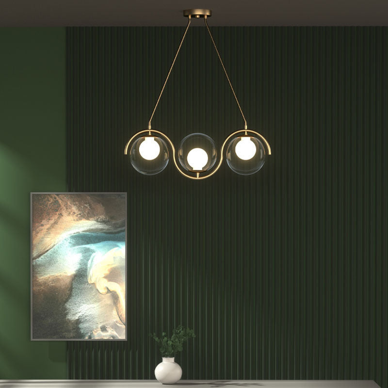 Modern Minimalist Round Ball Wave Iron Glass 3/7 Light Island Light Chandelier For Dining Room