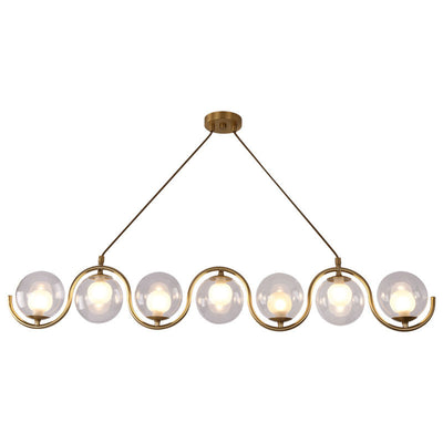 Modern Minimalist Round Ball Wave Iron Glass 3/7 Light Island Light Chandelier For Dining Room
