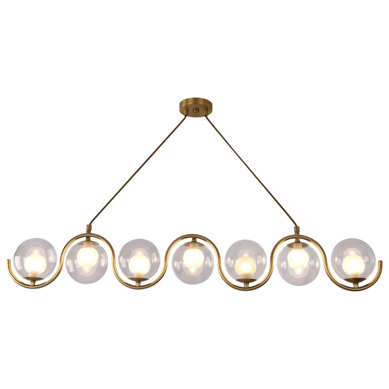 Modern Minimalist Round Ball Wave Iron Glass 3/7 Light Island Light Chandelier For Dining Room