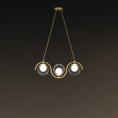 Modern Minimalist Round Ball Wave Iron Glass 3/7 Light Island Light Chandelier For Dining Room