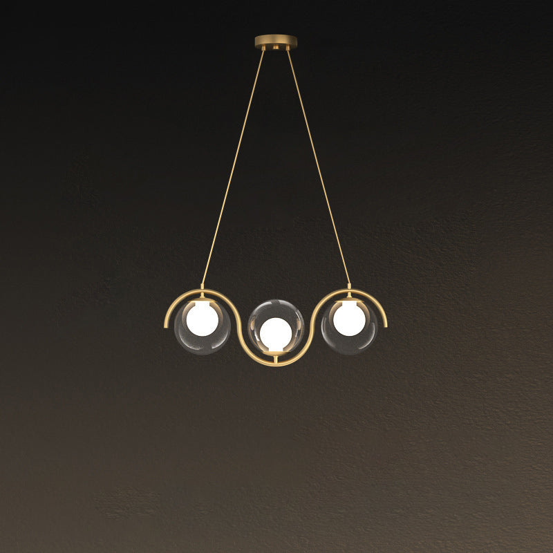 Modern Minimalist Round Ball Wave Iron Glass 3/7 Light Island Light Chandelier For Dining Room