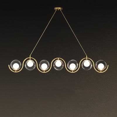 Modern Minimalist Round Ball Wave Iron Glass 3/7 Light Island Light Chandelier For Dining Room