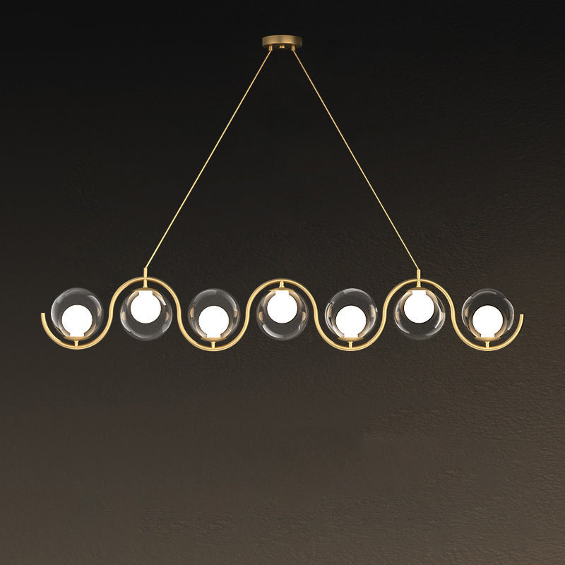 Modern Minimalist Round Ball Wave Iron Glass 3/7 Light Island Light Chandelier For Dining Room