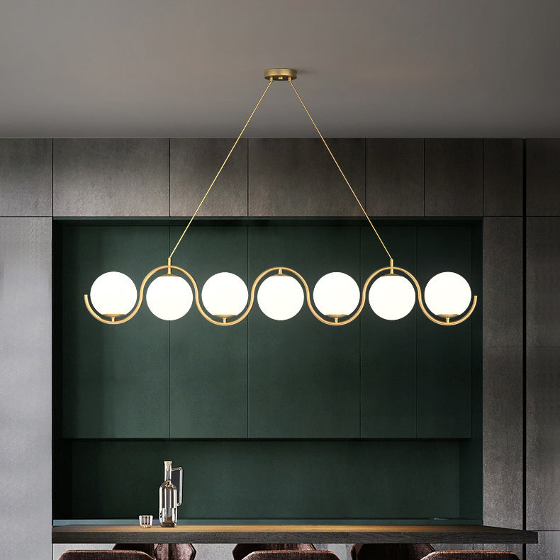 Modern Minimalist Round Ball Wave Iron Glass 3/7 Light Island Light Chandelier For Dining Room