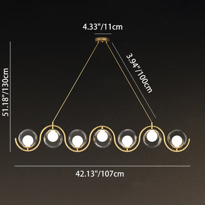 Modern Minimalist Round Ball Wave Iron Glass 3/7 Light Island Light Chandelier For Dining Room