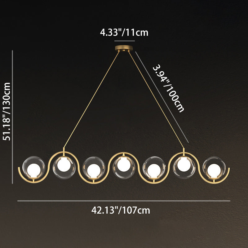 Modern Minimalist Round Ball Wave Iron Glass 3/7 Light Island Light Chandelier For Dining Room