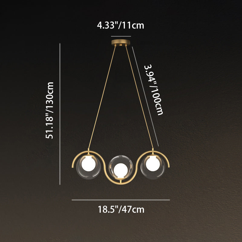 Modern Minimalist Round Ball Wave Iron Glass 3/7 Light Island Light Chandelier For Dining Room