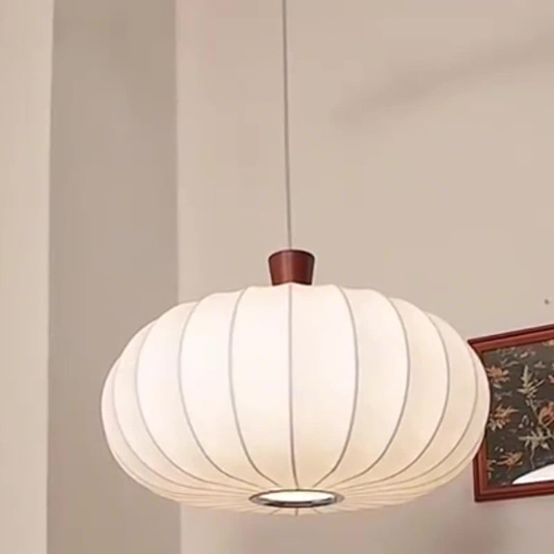 Traditional Chinese Oval Warm Atmosphere Wood Silk 3/4 Light Pendant Light For Bedroom