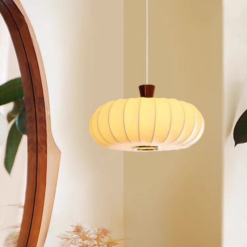 Traditional Chinese Oval Warm Atmosphere Wood Silk 3/4 Light Pendant Light For Bedroom