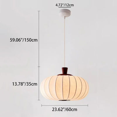 Traditional Chinese Oval Warm Atmosphere Wood Silk 3/4 Light Pendant Light For Bedroom