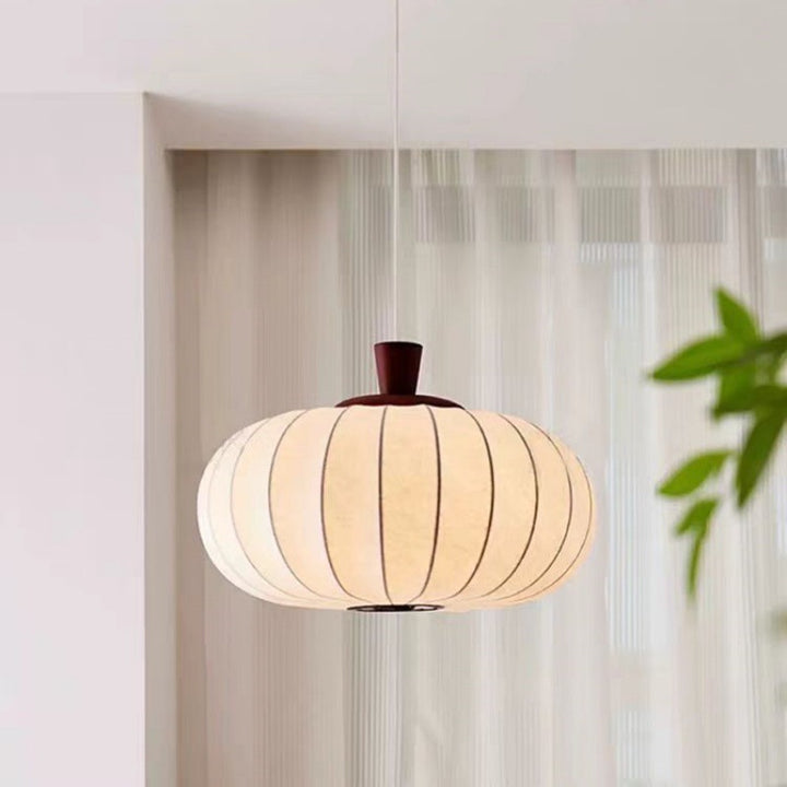 Lámpara colgante ovalada tradicional china de 3/4 luces, de seda y madera de caucho, con ambiente cálido, para dormitorio 