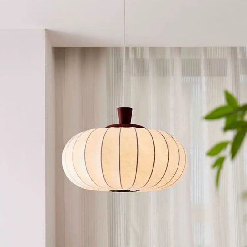 Traditional Chinese Oval Warm Atmosphere Wood Silk 3/4 Light Pendant Light For Bedroom