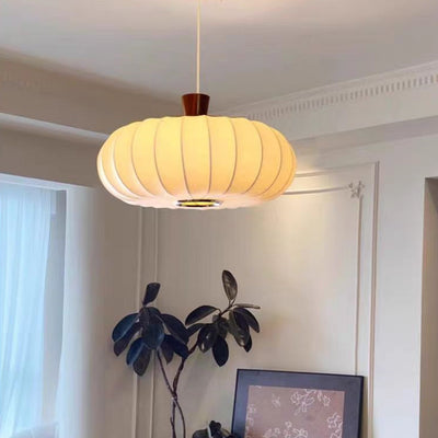 Traditional Chinese Oval Warm Atmosphere Wood Silk 3/4 Light Pendant Light For Bedroom
