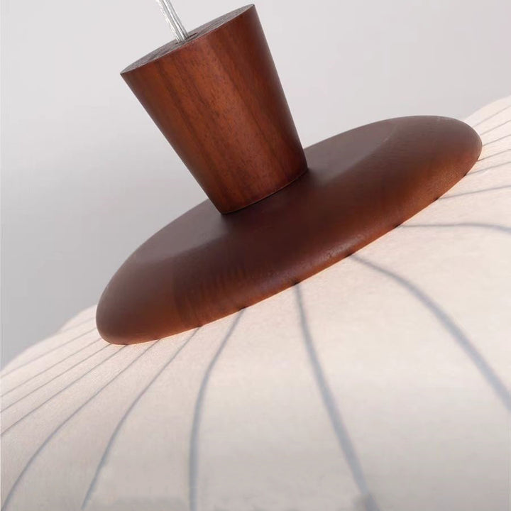 Lámpara colgante ovalada tradicional china de 3/4 luces, de seda y madera de caucho, con ambiente cálido, para dormitorio 