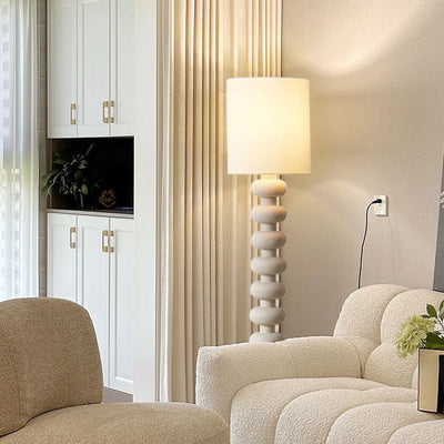 Modern Minimalist Cylindrical Fabric Resin 1-Light Standing Floor Lamp For Bedroom