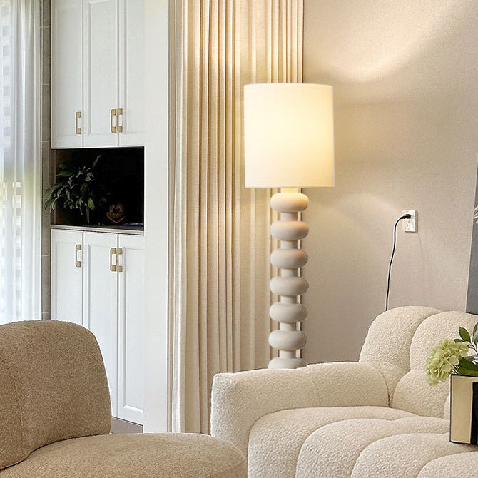 Modern Minimalist Cylindrical Fabric Resin 1-Light Standing Floor Lamp For Bedroom