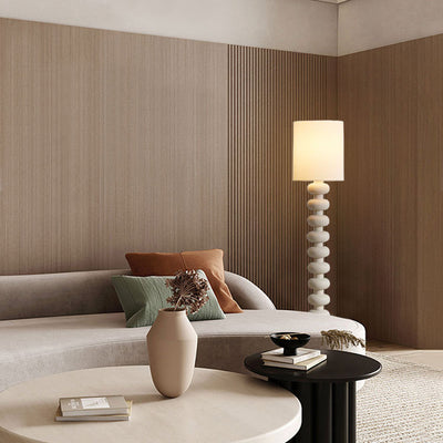 Modern Minimalist Cylindrical Fabric Resin 1-Light Standing Floor Lamp For Bedroom