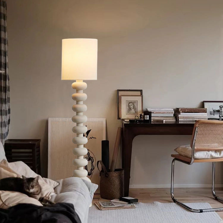 Modern Minimalist Cylindrical Fabric Resin 1-Light Standing Floor Lamp For Bedroom