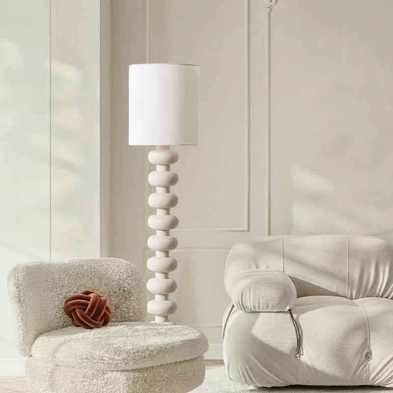 Modern Minimalist Cylindrical Fabric Resin 1-Light Standing Floor Lamp For Bedroom