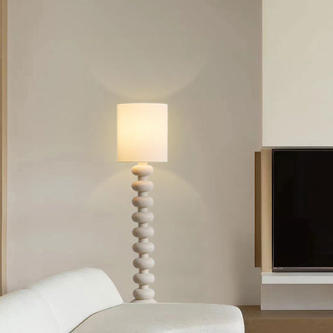 Modern Minimalist Cylindrical Fabric Resin 1-Light Standing Floor Lamp For Bedroom
