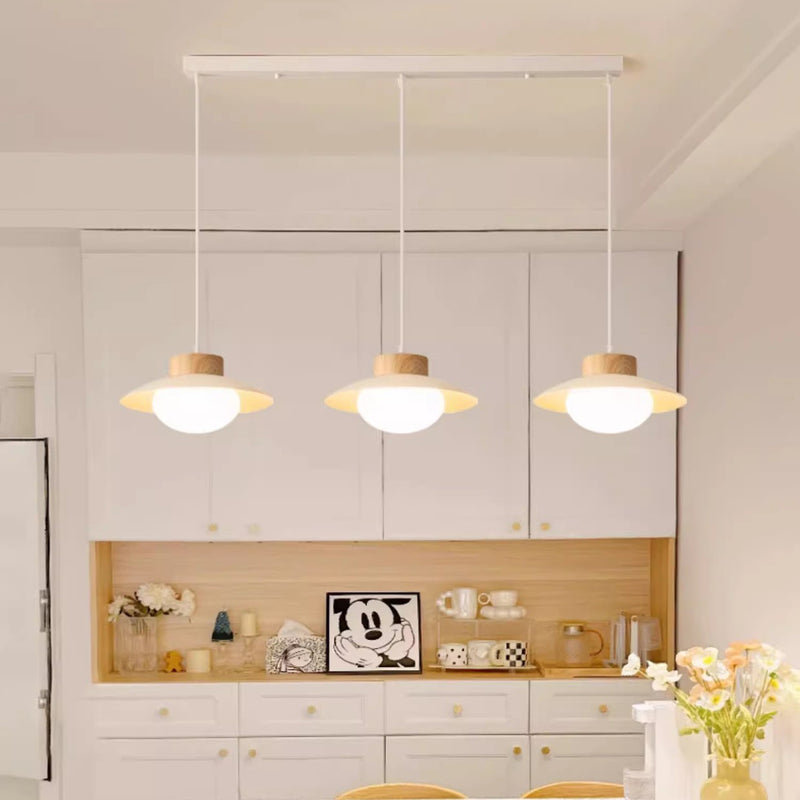 Contemporary Scandinavian Spherical Wooden Iron Acrylic LED Island Light Chandelier For Dining Room