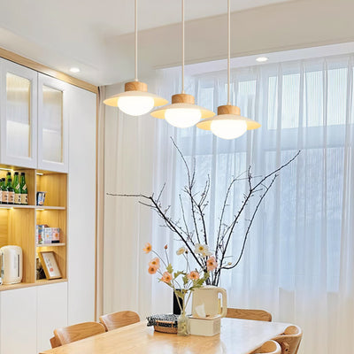 Contemporary Scandinavian Spherical Wooden Iron Acrylic LED Island Light Chandelier For Dining Room