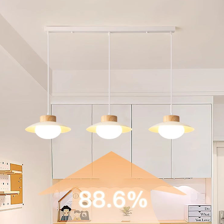 Contemporary Scandinavian Spherical Wooden Iron Acrylic LED Island Light Chandelier For Dining Room